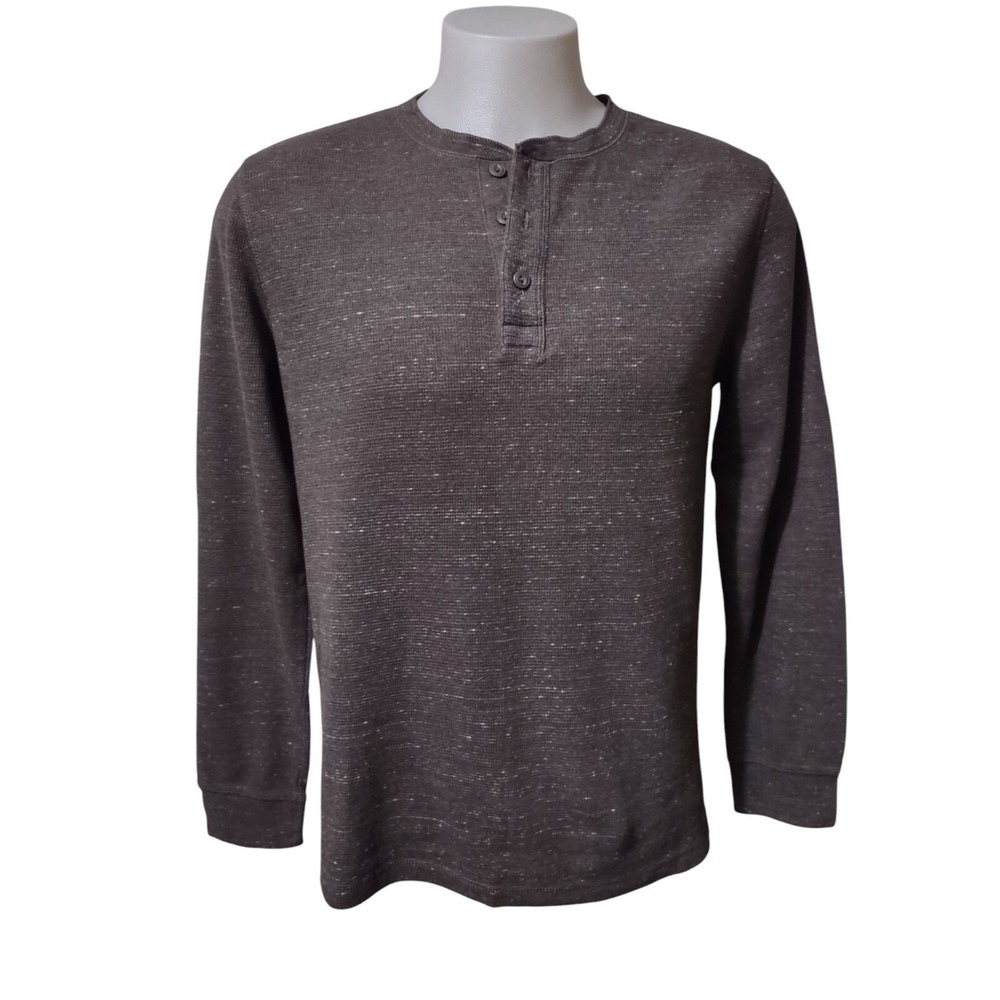 Sonoma Henley Shirt Size M Mens Brown Marled Waffle Knit Cabin Core Streetwear